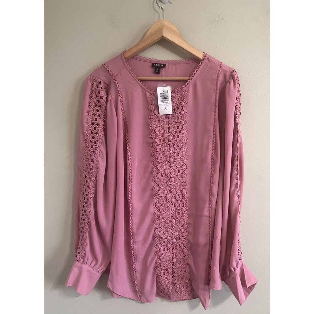 NWT Torrid Plus Sz 2X Blouse Top Foxglov Georgette Lace Trim Goth Romantic